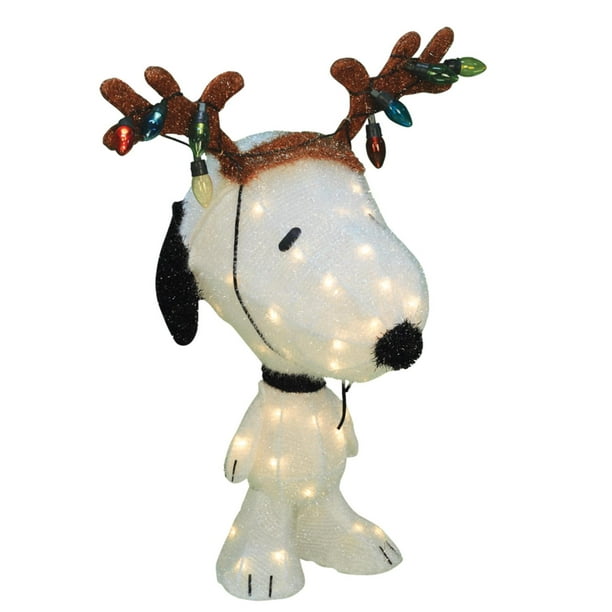 20" Pre-Lit Peanuts Soft Tinsel Snoopy with Reindeer ...