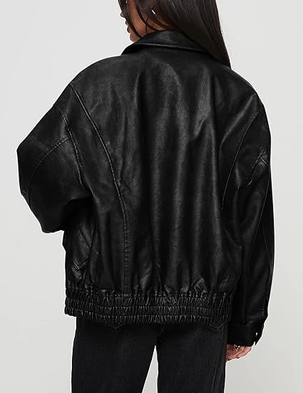 PRETTYGARDEN Women's Faux Leather Motorcycle Jacket Trendy Fall Spring Clothes Oversized Zip Up Winter Coat Outerwear
