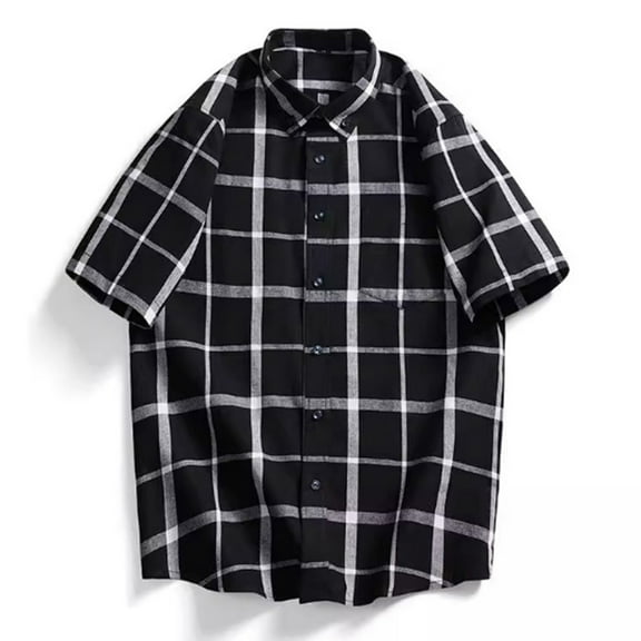 Dpytoraw Men's Summer Plaid Short Sleeve Shirt / Vintage Patterned Casual Shirt Men’s Short Sleeve Shirts