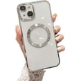 thumbnail image 6 of Compatible with iPhone 13 Mini Magnetic Clear Case,Luxury Plating Bling Transparent Shockproof MagSafe Case with Full Camera Lens Protector for iPhone 13 Mini Women Girl Men-Silver, 6 of 14