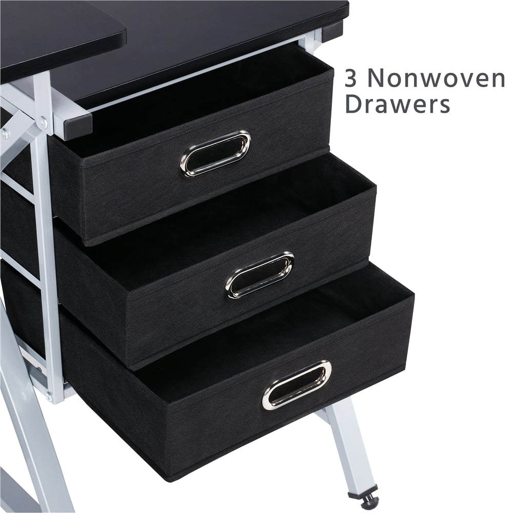 Easyfashion Folding and Adjustable Steel Drafting Table with Stool and Storage Drawers