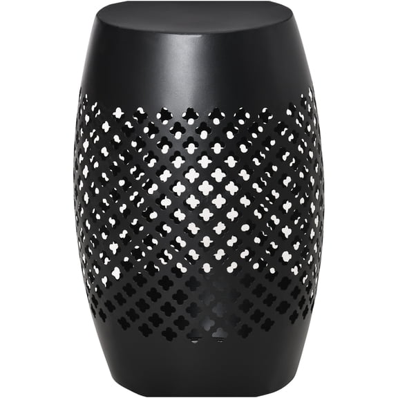 JERFIT 18" Black Steel Outdoor End Table, Round Drum Patio Side Table for Garden, Porch, Poolside & Indoor Accent Furniture