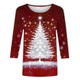 thumbnail image 5 of FDGIU Christmas Tree Shirts for Women 2025 3/4 Sleeve, Loose Fit Tunic Top with Xmas Tree Print, Holiday Casual Blouse, 5 of 5