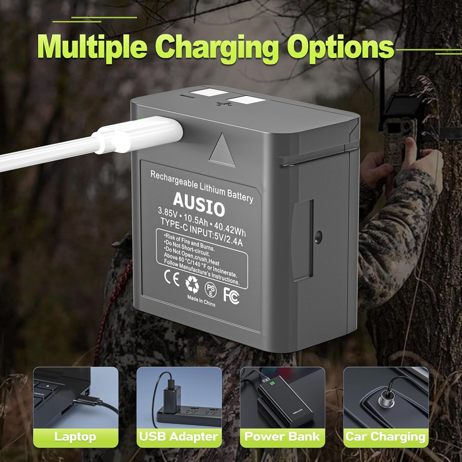 Rechargeable Lithium Camera Battery Replace for SPYPOINT LIT-10 Battery fit for SPYPOINT Cellular Trail Cameras Link-Micro-LTE, Cell-Link, LM2, Link-Micro-S-LTE (Includes Type-C Cable)