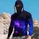 thumbnail image 1 of Ceisia Galaxy Print Hooded Top Men's Slim Fit Long Sleeve UV Protective Face Mask Shirt Blue L Gifts, 1 of 5