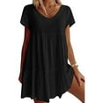 thumbnail image 6 of GENEMA Women Short Sleeve V-Neck A-Line Ruffle Hem Swing Tunic Mini Dress Solid Color, 6 of 19