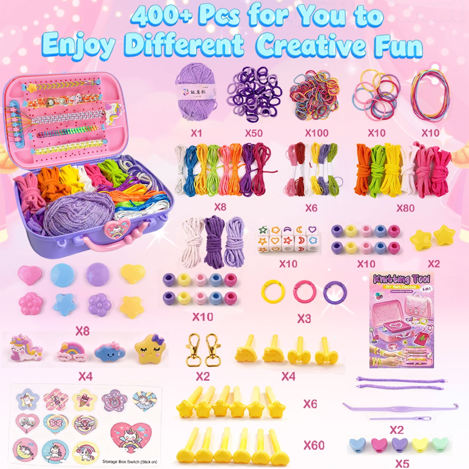 LINXUXIE 6-in-1 Weaving Loom, Friendship Bracelet Kit, DIY Arts and Crafts Sets for Bracelet & Potholder & Bag, Birthday Gifts for 6-12 Years Old