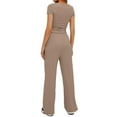 thumbnail image 5 of Bslissey Women's Casual Long Pants Sets Short Sleeve T-Shirt with Drawstring Elastic Waist Long Pants 2Pcs Ladies Summer Solid Color Outfit, 5 of 6