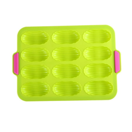 

ROBOT-GXG 12 Grids Madeleine Mould Silicone Nonstick Cake Baking Tray Microwave Baking Pan with Portable Ears Green