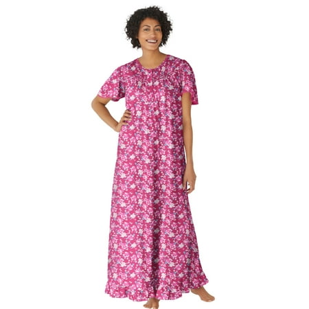 

Dreams & Co. Women s Plus Size Long Floral Print Cotton Gown Pajamas