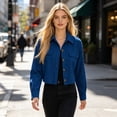 thumbnail image 4 of CBASIHI Womens Cropped Corduroy Jackets- Classic Collar Casual Vintage Lightweight Loose Fit Long Sleeve Button Down Shackets Blue Size L, 4 of 8