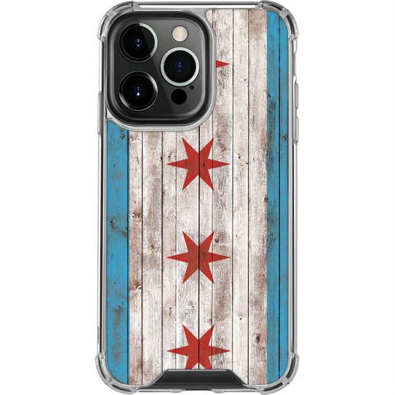 Skinit Countries of the World Chicago Flag Dark Wood iPhone 14 Pro Clear Case