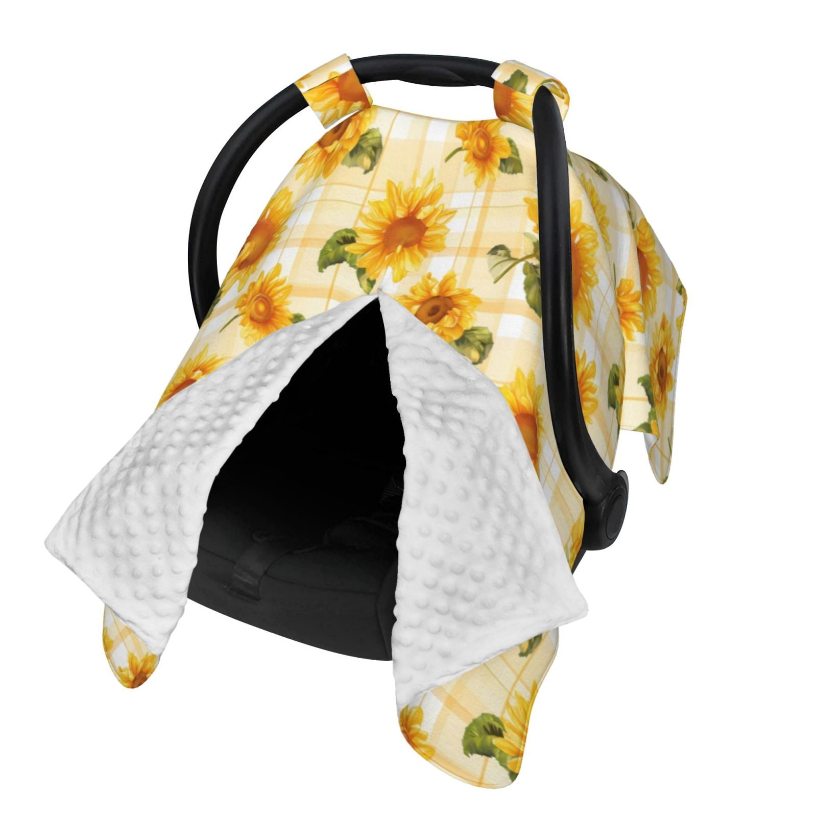 Naloa Light Yellow Plaid Sunflower Baby Car Seat Cover, Breathable Baby Carrier Cover, Multiuse Baby Carrier Cover & Nursing Breastfeeding Cover