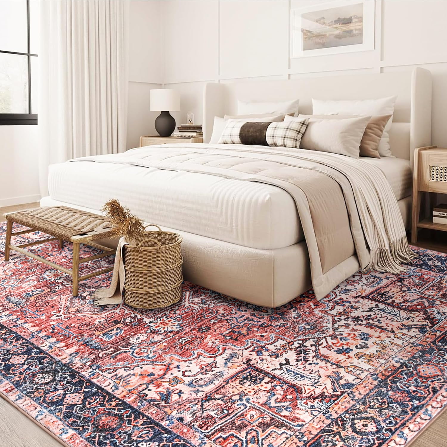 Lochas Vintage Accent Rugs Distressed Print Area Rug Low Pile Carpet for Living Room Bedroom Home Decor,Brick Red,6'x9'
