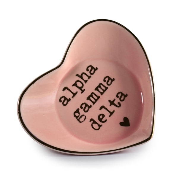 Sorority Shop Alpha Gamma Delta Jewelry Dish - Heart-Shaped High-gloss finish Ceramic tray with Gold Detailing, Multi-Function Ceramic Ring Dish for Home or Office, Ideal for Jewelry and Keys