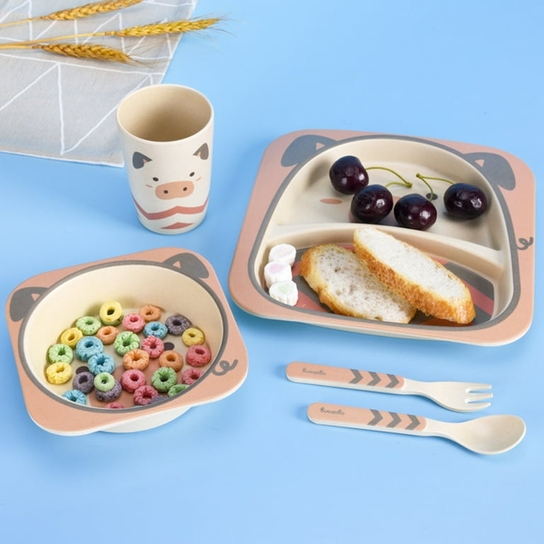 1 Set Kids Tableware Set Cartoon Bowl Spoon Fork Dinnerware with Lid Fork  Spoon Straw Plate