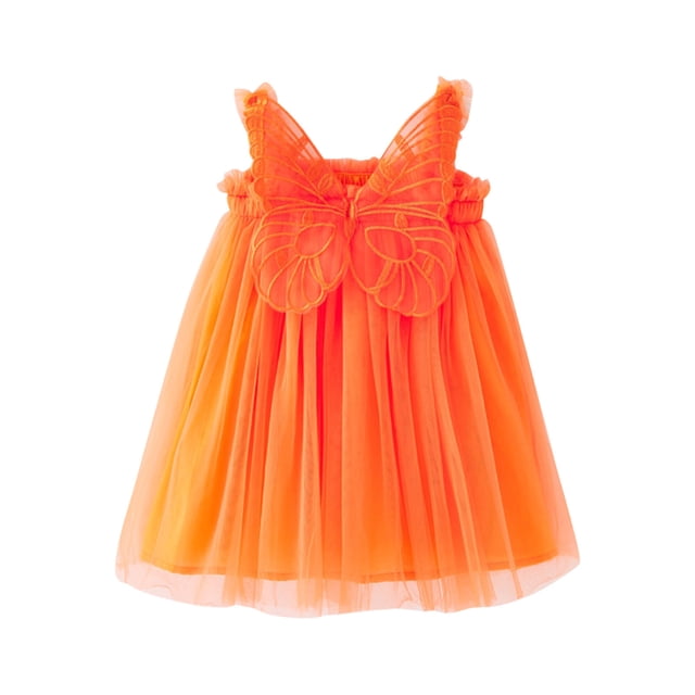 MIASHUI Robe à Bretelles Sans Manches pour Tout-Petites Filles pour Fête Dansante et Orange, 4-5 Ans