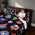 thumbnail image 4 of Manfei Cartoon Sport Bed Sheets, Baseball Print Full Size Sheets, MultiColor Black 4pcs(1 Flat Sheet, 1 Fitted Sheet and 2 Pillowcases), 4 of 6