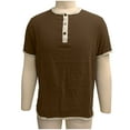 thumbnail image 5 of GUZOM Mens Brown Henley Shirt Short Sleeve | Slim Fit Casual Button Down Top in Linen Cotton Blend,Size S, 5 of 6