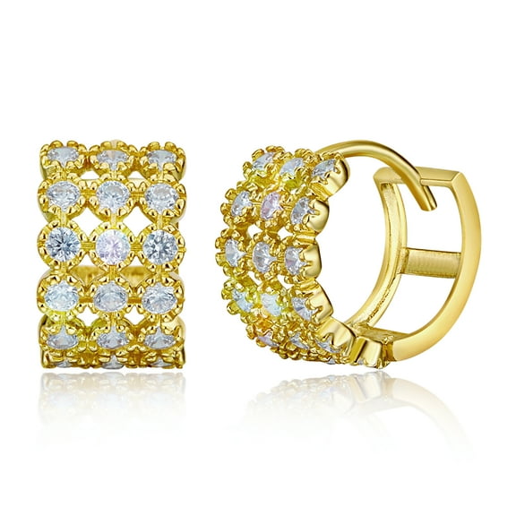 Wellingsale Ladies 14k Yellow Gold Polished 7mm CZ Hoop Huggies Earrings (12 x 12 mm)
