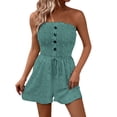 thumbnail image 2 of Wovilon Women's Strapless Smocked Romper Tube Top One-Piece Shorts with Decorative Buttons Drawstring Waist for Summer Beach Vacation Casual Daily Wear, 2 of 8