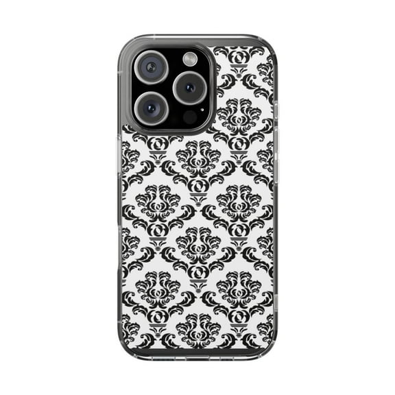 DistinctInk Clear Hybrid Case for Apple iPhone 16 Pro (6.3" Screen) - Floral Damask Pattern - Raised Bezel Screen Guard
