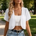 thumbnail image 2 of Yyeselk Women's Chiffon Bolero Shrug Cropped Cardigan Summer Short Sleeve Open Front Ultra Light Sheer Cover Up Tops White XXL, 2 of 9