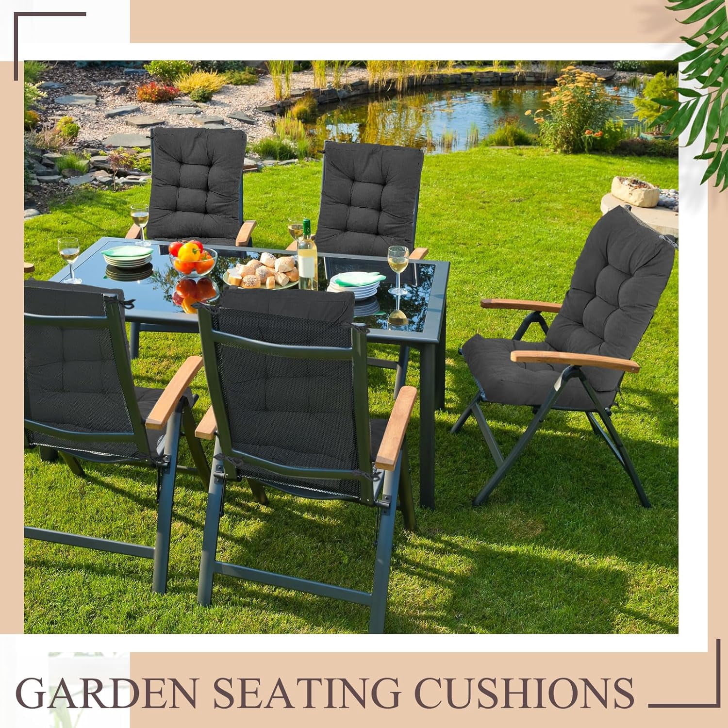 4 Sets Outdoor Patio Chair Cushions Seat High Back Tufted Pillow Replacement Rocking Chair Cushions Pads for Patio Summer Seasonal Indoor Home Office (Dark Gray)