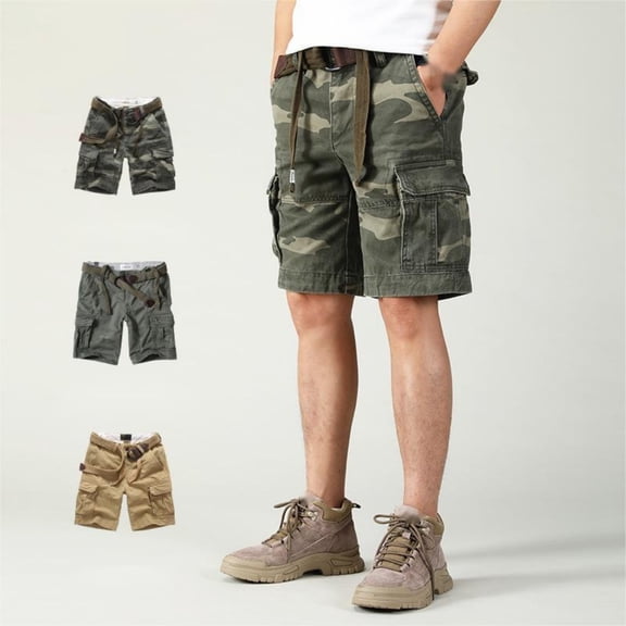 LYMAYTER Casual Shorts for Men New Cotton Cargo Shorts Lightweight Wear Resistant Camo Shorts S-3XL