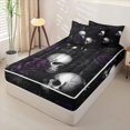 thumbnail image 2 of Homewish Dark Halloween Skull Rose Zipper Twin Comforter Sets with Fitted Sheet and 2 Pillowcases,Spider Web Pattern Zipper Bedding Set,Black Purple,Black Reversible,4pcs, 2 of 7