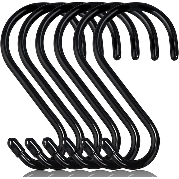 6 Inch Heavy Duty S Hooks, Large S Hooks Vinyl Coated Hooks for Hanging Plants, Sturdy 6 Pack Black Rubber Coated S Hooks Non Slip Metal S Hanger for Hanging Closet,Garden,Bird