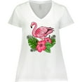 thumbnail image 3 of Inktastic Flamingo with Tropical Flowers Women's Plus Size V-Neck T-Shirt, 3 of 5