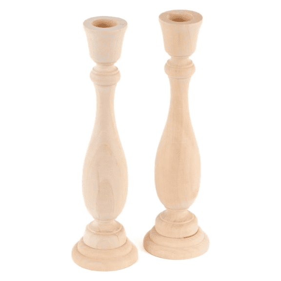 Set of 2 Uniform Unfinished Wood Candle Sticks - For DIY Everyday Decor
