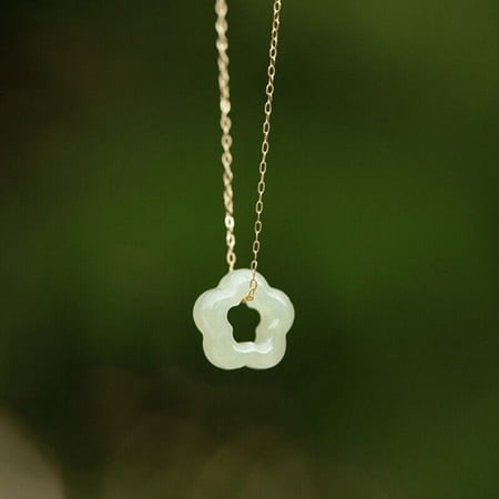Jade Flower Pendant Healing Dainty Delicate Women Necklace Gifts