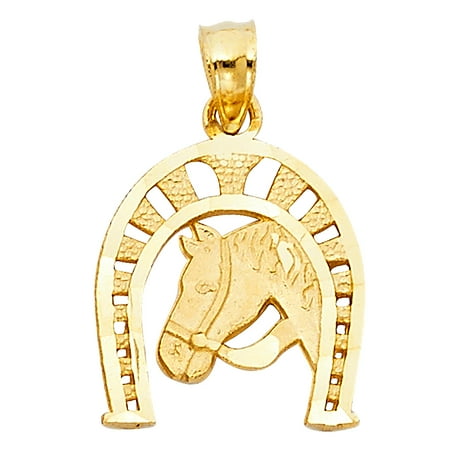 Lucky Horseshoe Wish Stone - Jewels By Lux 14K Yellow Gold Lucky Yellow Gold Horseshoe Pendant 16mm X 14mm