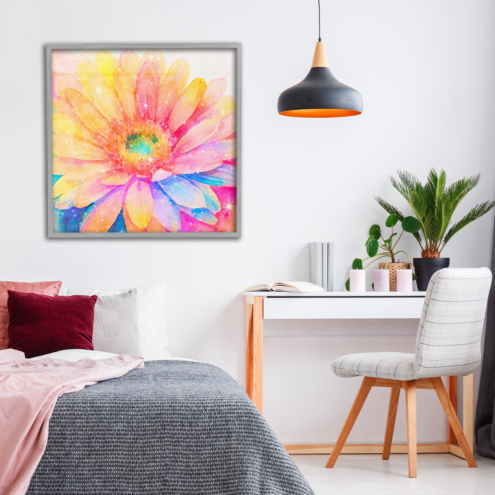 Stupell Industries Bloomtopia Shimmer Blossom Gray Framed Giclee Art, design by Vibelicious