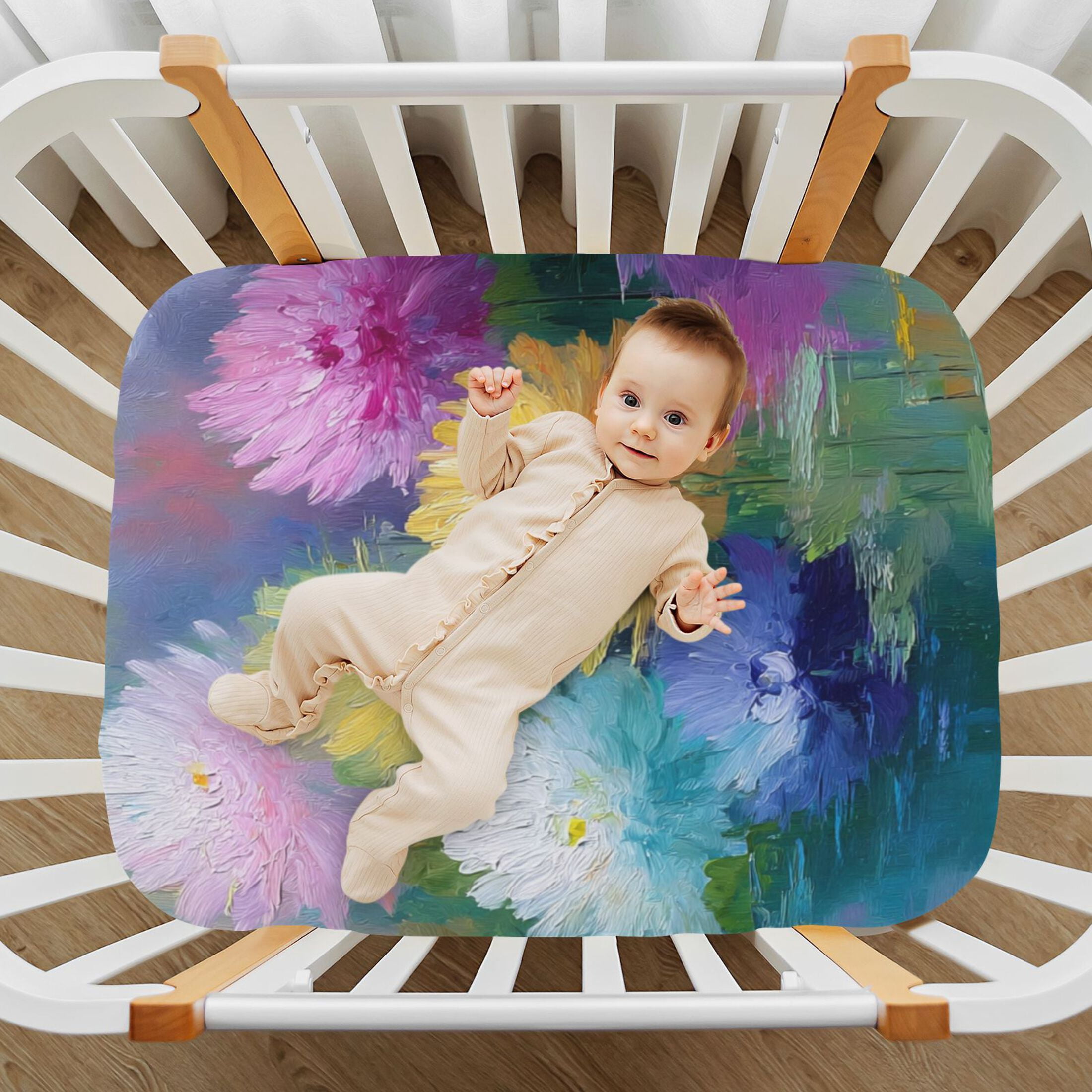 Baby Essentials 52”x 28”- Standard Cotton-like Modal Elastic- Impressionist Style Design Crib Sheets for Newborns and Toddlers