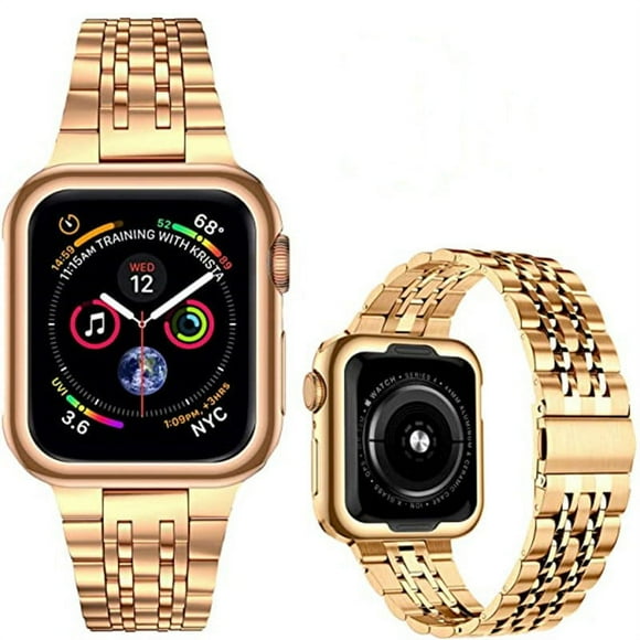 Compatible with Apple Watch band 42mm 44mm 45mm, Solid Stainless Steel Metal Strap for iWatch Series,Rose Gold