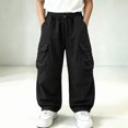 thumbnail image 2 of SGFCWSX Boys Cargo Pants, Wide Leg Elastic Drawstring Waist Baggy Trousers with Multi Pockets for Outdoor Streetwear Black Size 11, 2 of 8