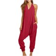 thumbnail image 1 of Jumpsuits for Women Halter Backless Summer Rompers Beam Foot Long Pants One Piece Outfits Playsuits with Pockets, 1 of 6