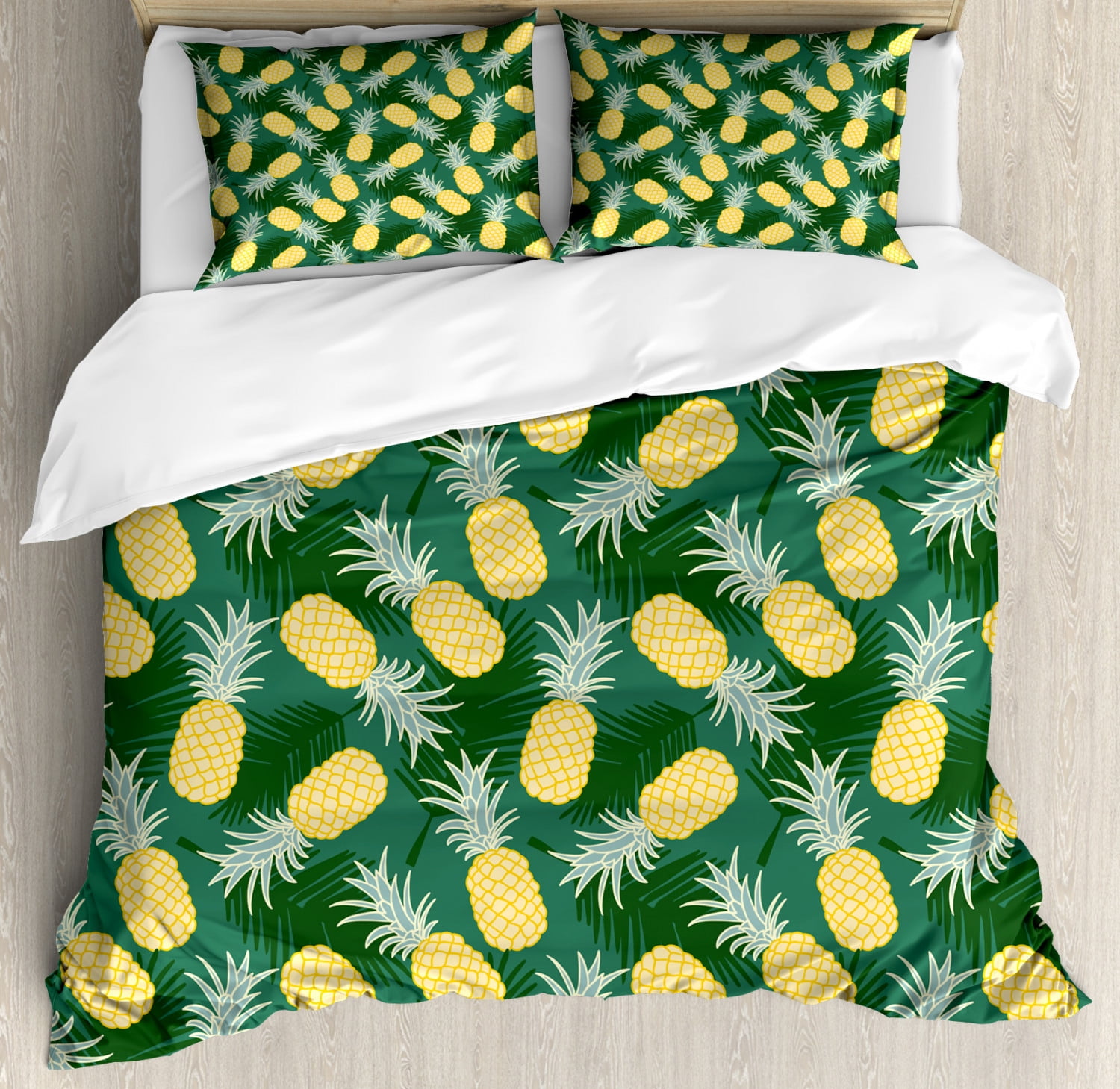 Hawaii King Size Duvet Cover Set, Monochrome Palm Leaves with Exotic