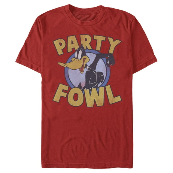 Men's Looney Tunes Daffy Duck Party Fowl  Graphic Tee Red Small