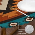 thumbnail image 3 of Aztec Southwest Round Tablecloth, Fitted Table Cover with Elastic for 36"-44" Round Tables, Orange Red Geometric Tribe Vintage Table Cloth Outdoor Indoor Dinning Party Waterproof Tablecloths, 3 of 7
