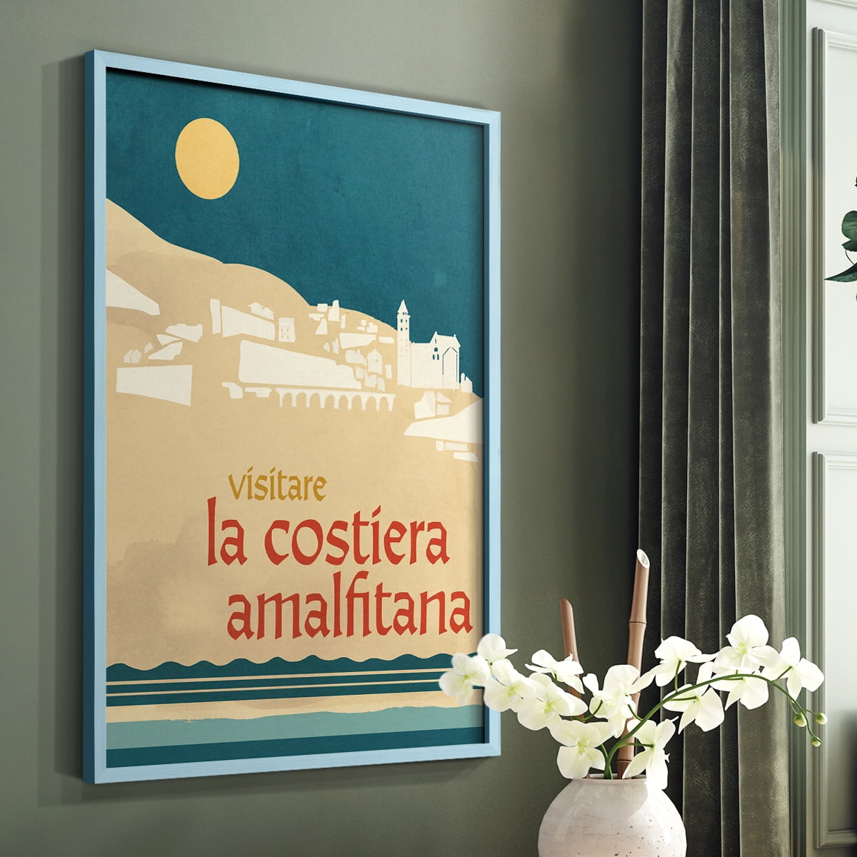 Summer Abroad IV Framed Print in Blue Solid Wood Framed Print No Nail Hanging