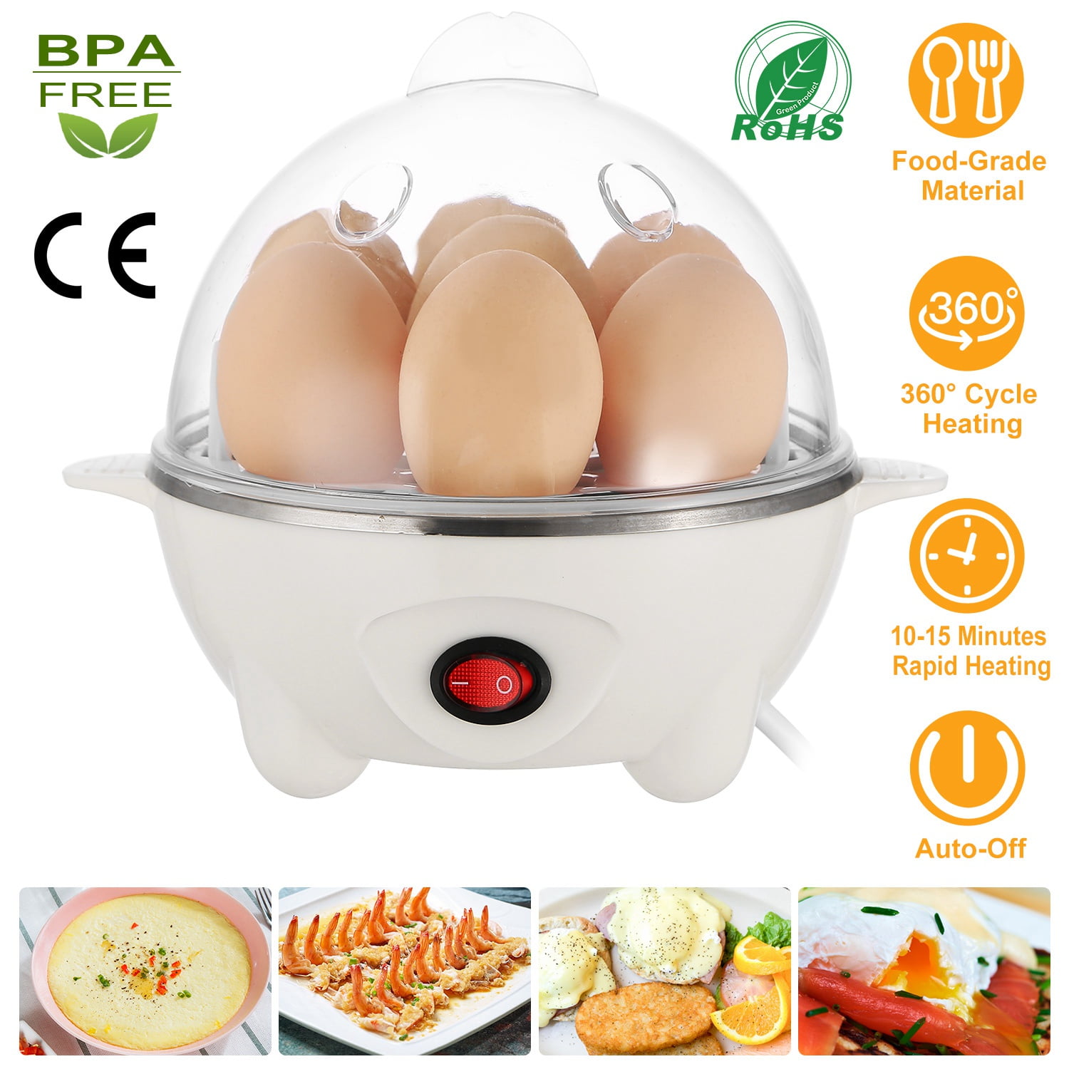 iMountek Electric Egg Cooker 7-Capacity BPA-Free Hard-Boiled Egg Maker With Auto-Off Measuring Cup for Hard Boiled Steamed Vegetables Seafood Dumplings