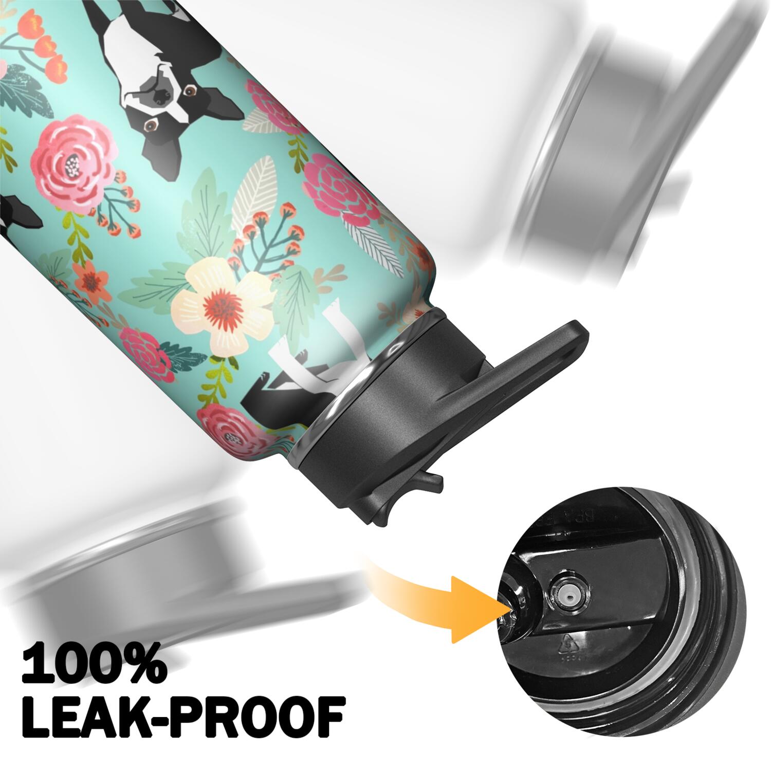 Dog Pattern Insulated Water Bottle - 18/8 Stainless Steel with Paw Print Design, 360° Leakproof Seal & Copper Layer for 24hr Temperature Retention