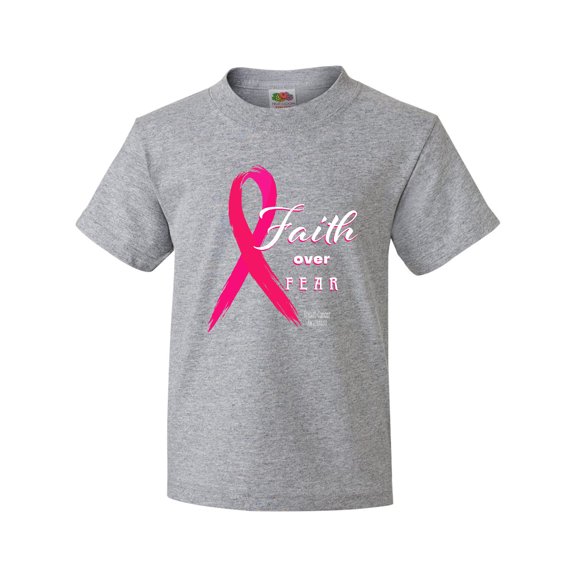 Inktastic Faith Over Fear Breast Cancer Awareness with Pink Ribbon Youth T-Shirt