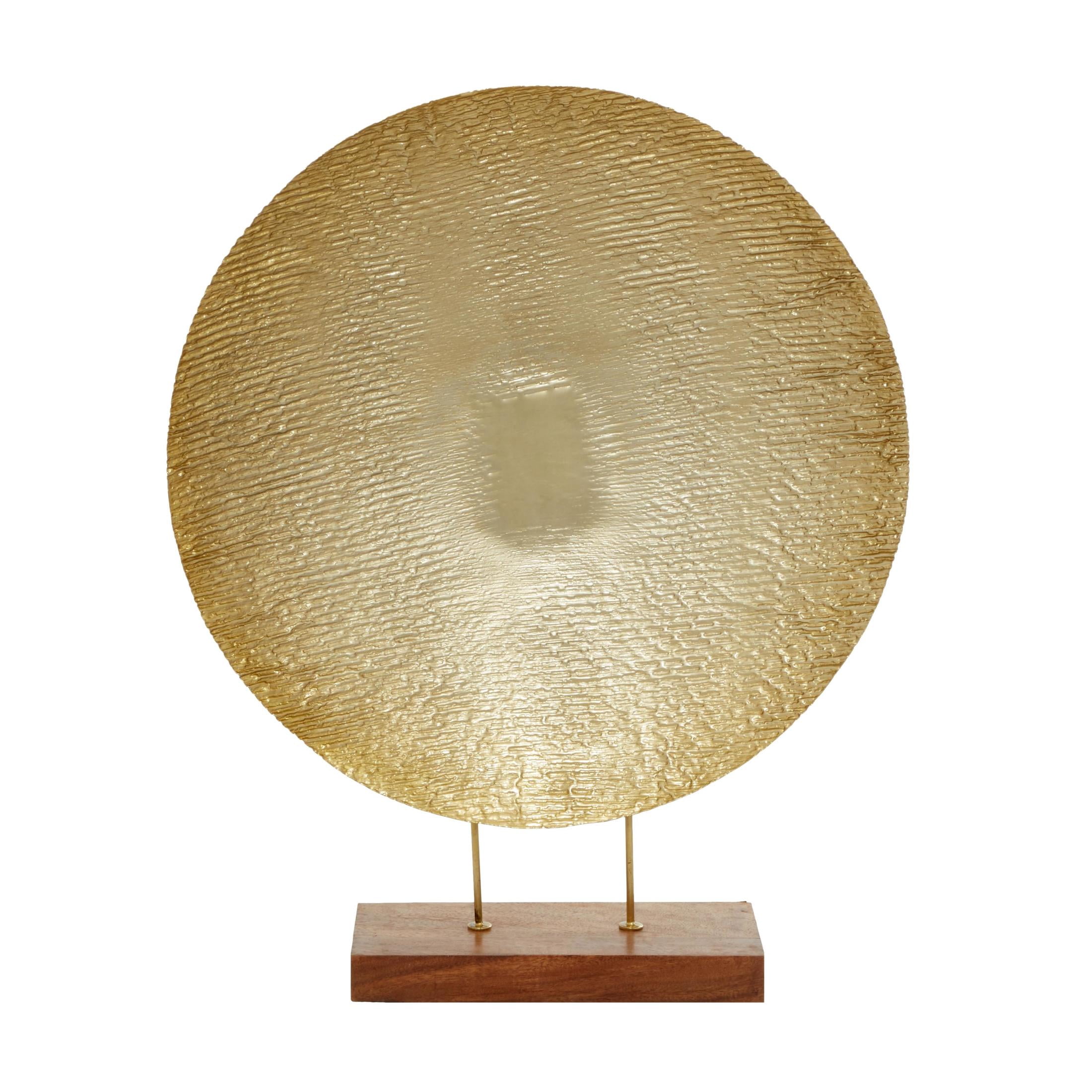22" x 27" Gold Metal Plate Geometric Sculpture with Wood Stand, by DecMode