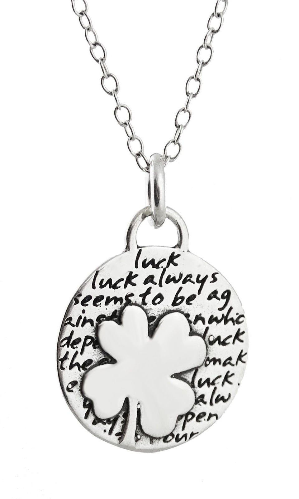 Sterling Silver Inspirational Four Leaf Clover Necklace, 18" Chain