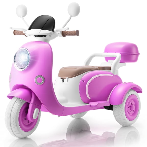 Funcid 12V Ride on Motorcycle with 3 Wheels, 2 Seater Kids Motorcycle with Storage Compartments, 2WD Electric Bike for Toddlers, Stable Structure, Cute Design, Music, LED Lights, Rose Red